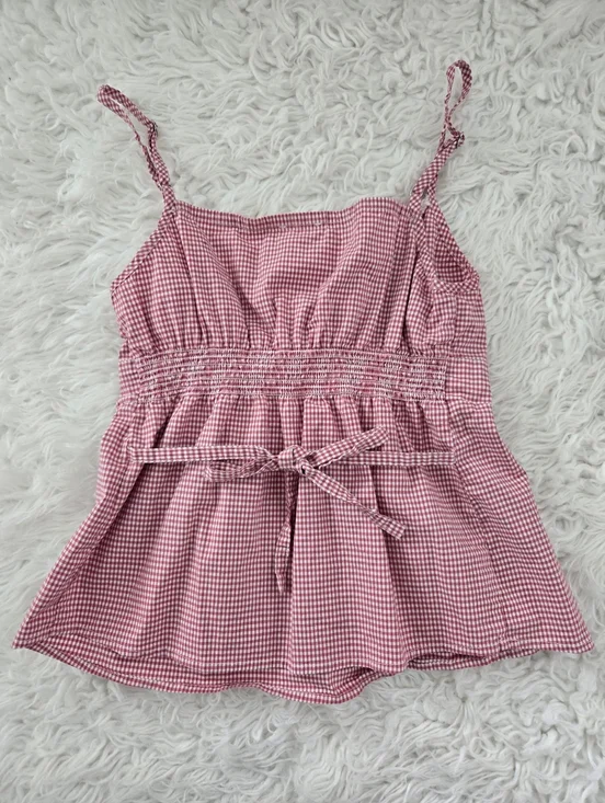 John Galt Red Gingham Tiffany Tank Top. One size fits most. - Picture 5 of 9